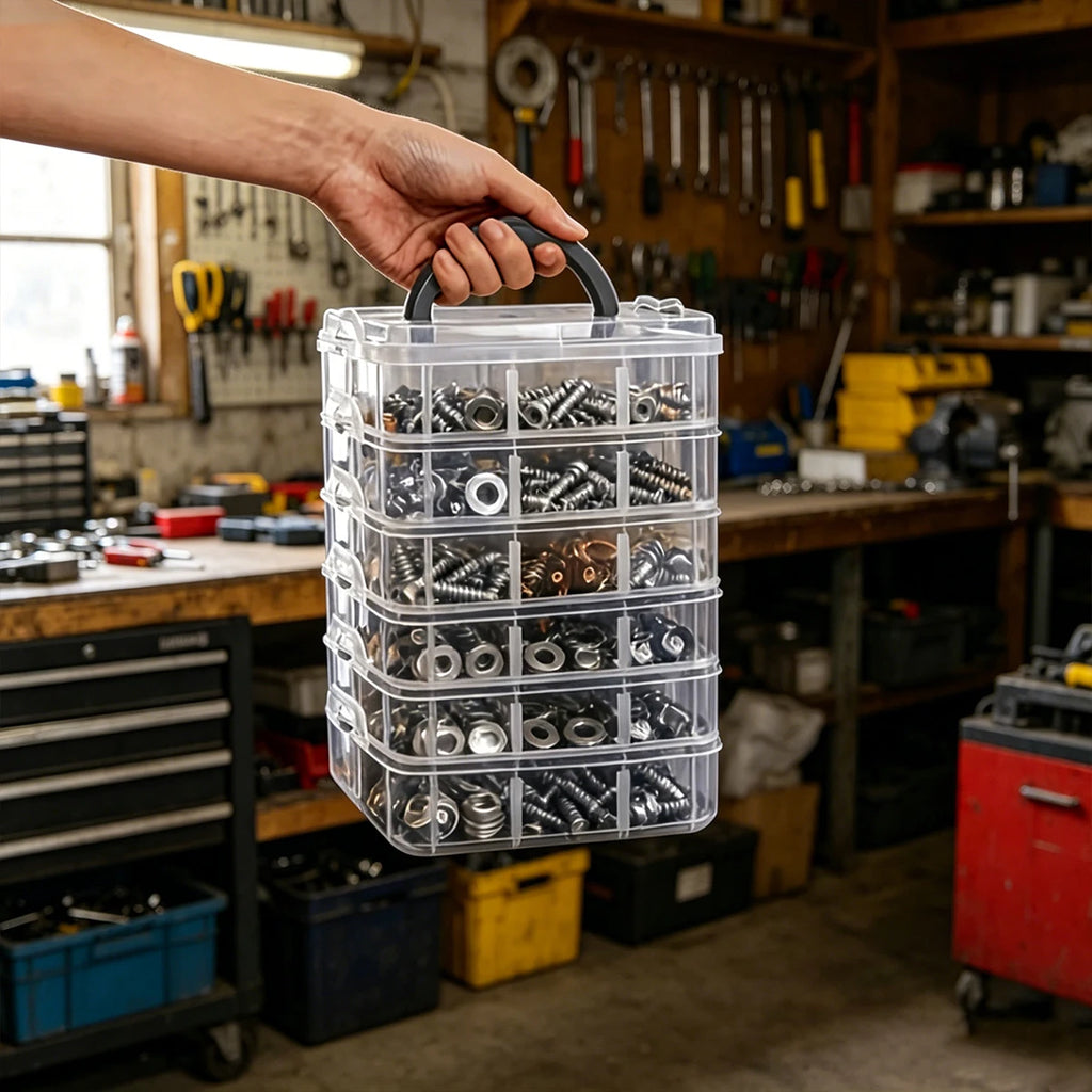 1pc Stackable Plastic Hardware Storage BoxDesktop Multi Grid Screw Bolt Parts Sorting Box Portable Multi Functional Handheld Box