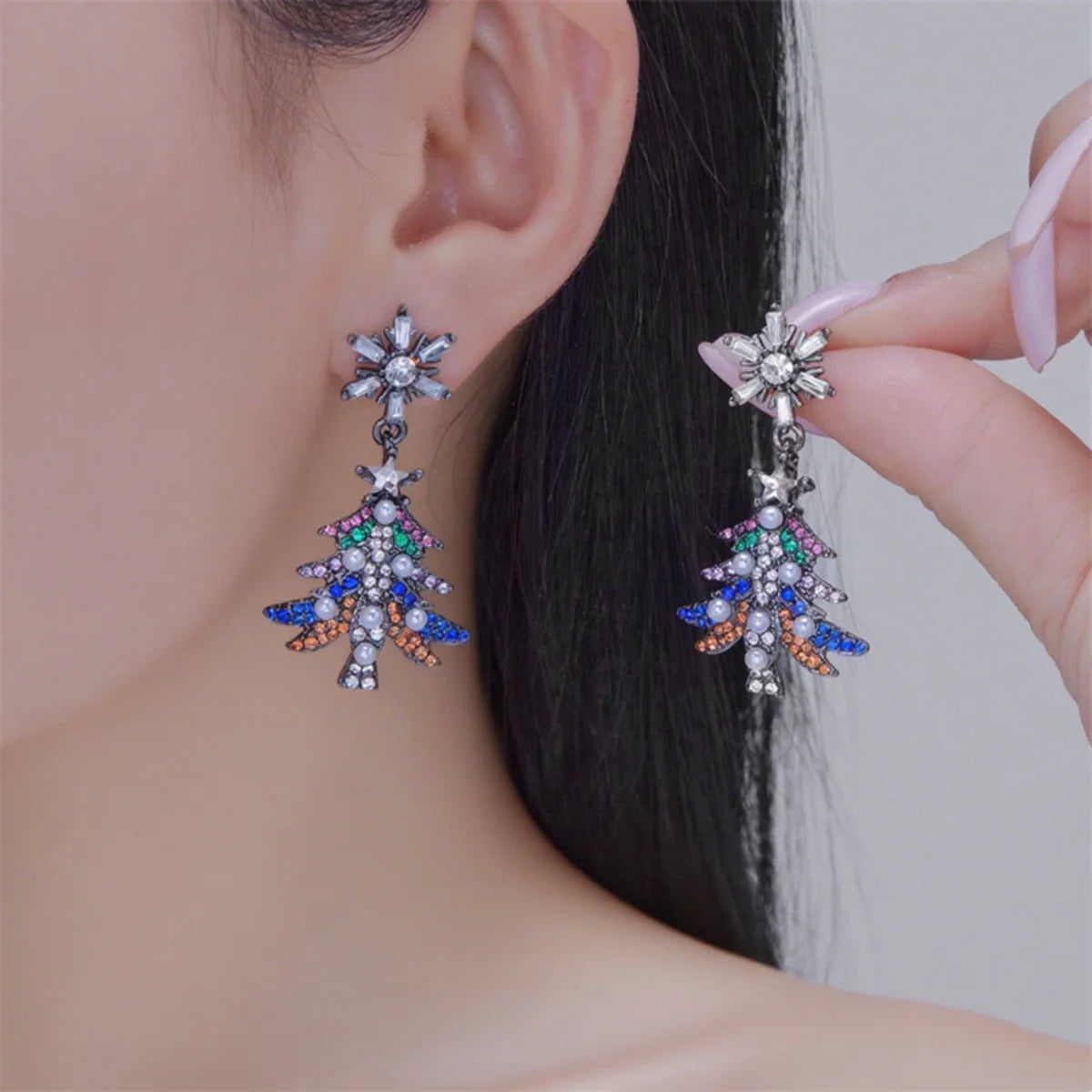 Christmas Earrings Rhinestone Imitation Pearl Snowflake Xmas Tree Star Bell Drop Holiday Dangle Party Jewelry Gift For Women Men
