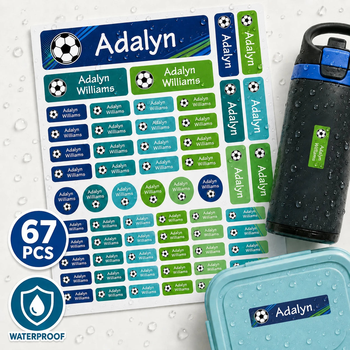Custom Soccer Name Labels Personalized Waterproof Stickers for Bottles Lunch Boxes Notebooks Sports Gear 4 Shapes