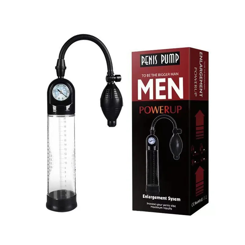 Effective Penis Pump for Men Enlargement Vacuum Dick Extender with Pressure Gauge Realistic Vaginal Sleeve 3 Silicone Inserts