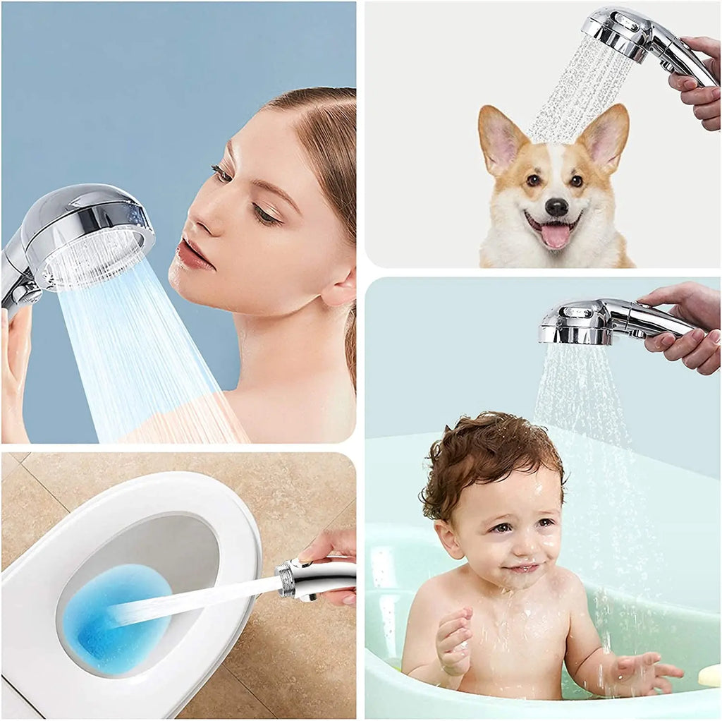 Large Flow High Pressure Shower Head Silver 3 Modes Eco Water Saving Spray Nozzle Massage Rainfall Pressurized Bathroom Shower