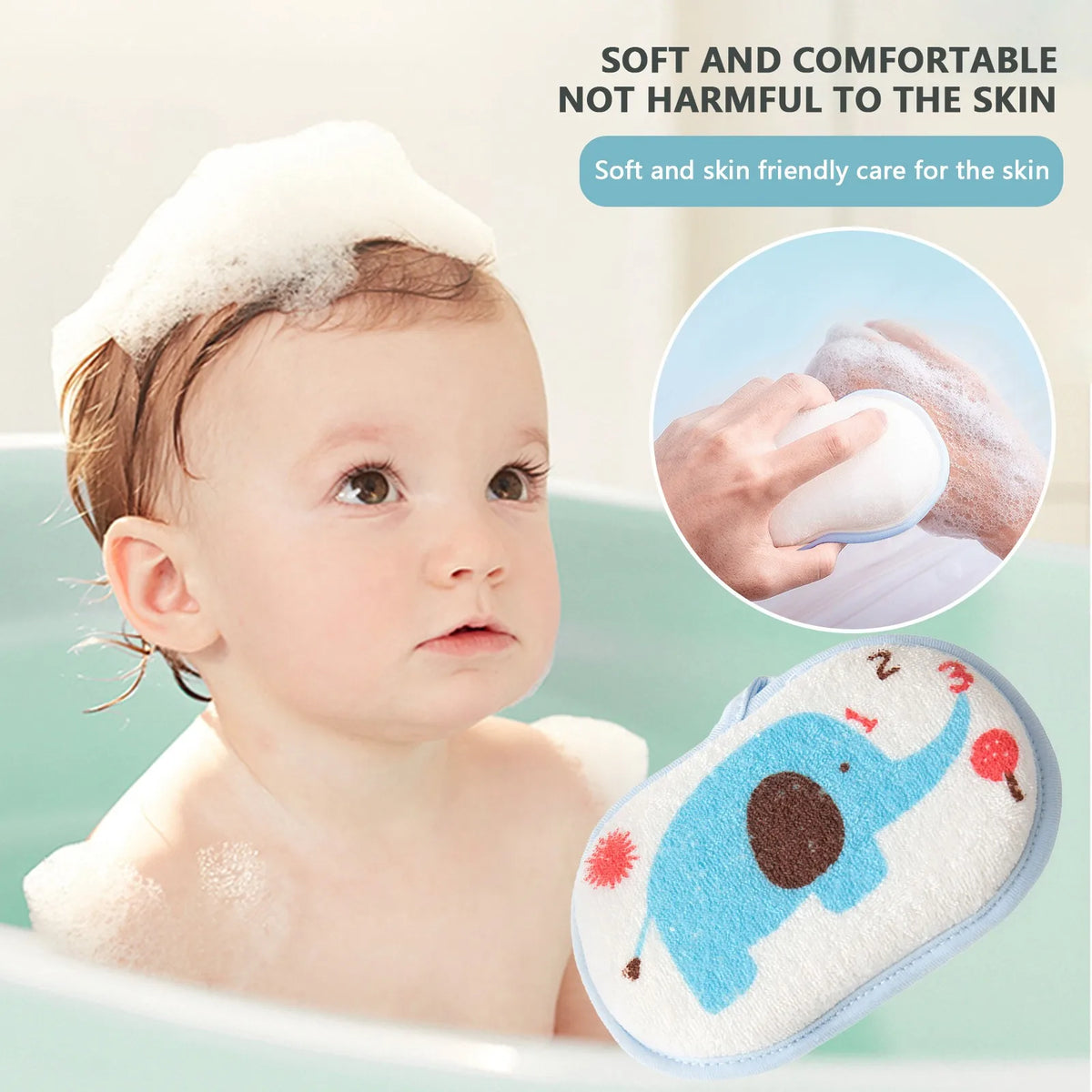 Cute Print Kids Baby Shower Bath Sponge Rub Cartoon Elephant Body Wash Towel Infant Toddle Newborn Bath Brushes Soft Rub