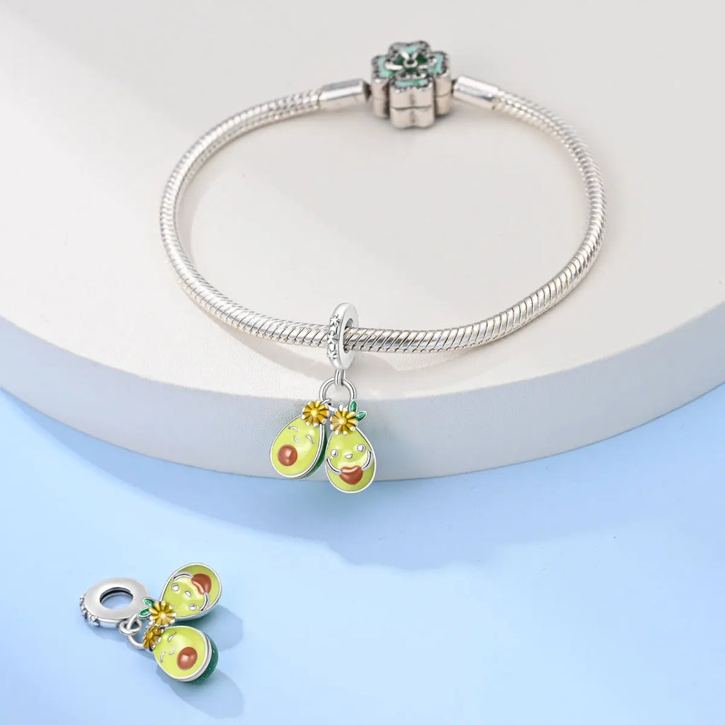 New 925 Silver Plated Strawberry Cherry Avocado Fruit Charms Beads Fit 3mm 925 Original Bracelets DIY Birthday Jewelry Gift