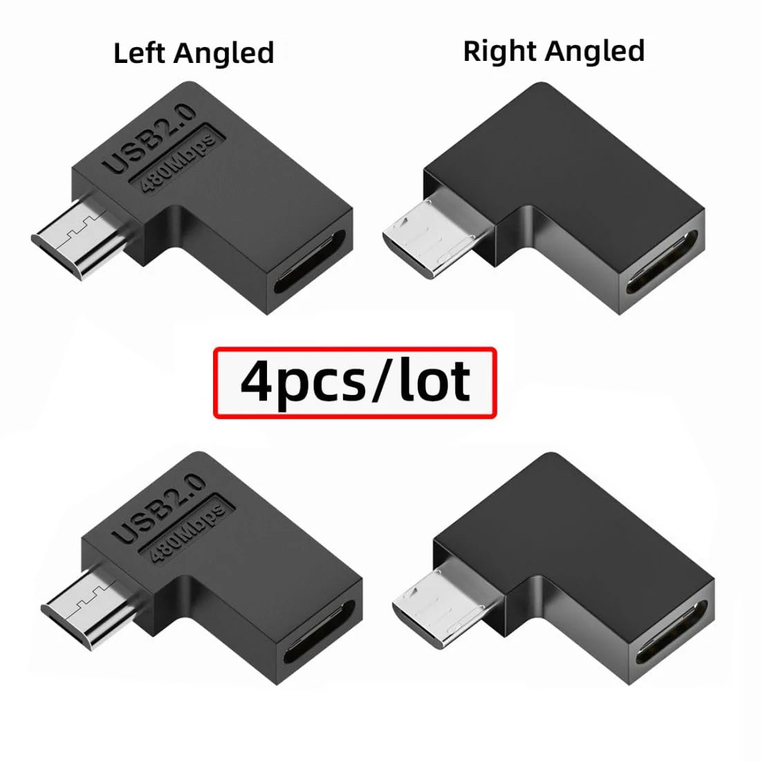 2/4 PCS USB Type C Female to Micro USB Male L Shape Bend Convert Connector for Phone MP3 Camera Charging or Data Transfer.