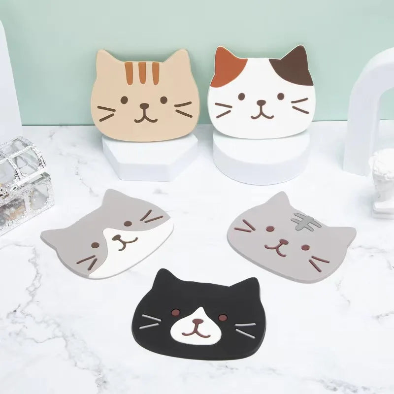 5pcs Cat Silicone Cup Coaster Mat, Waterproof & Heat Resistant Table Placemats