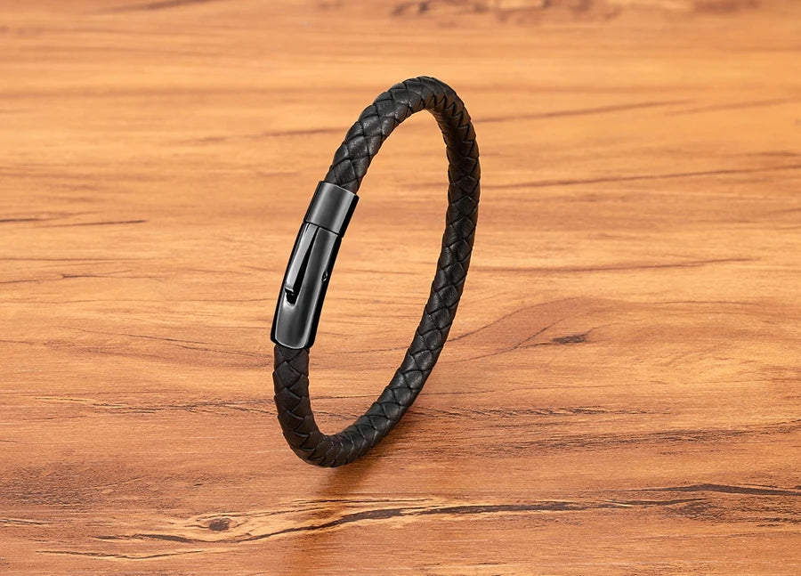 Pulseira de Pele Clássica para Homem TYO 3/4/5/6/8mm 3 Cores Bracelete Moderna com Fecho Magnético Acessórios Artesanais Personalizados Presente por Grosso