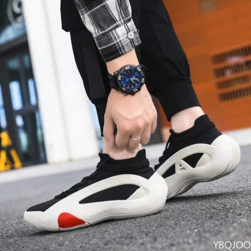 Spring and Autumn New Elastic Socks Men's Shoes Mid Top Breathable Thick Bottom Casual Large Size Men's Designer Shoes