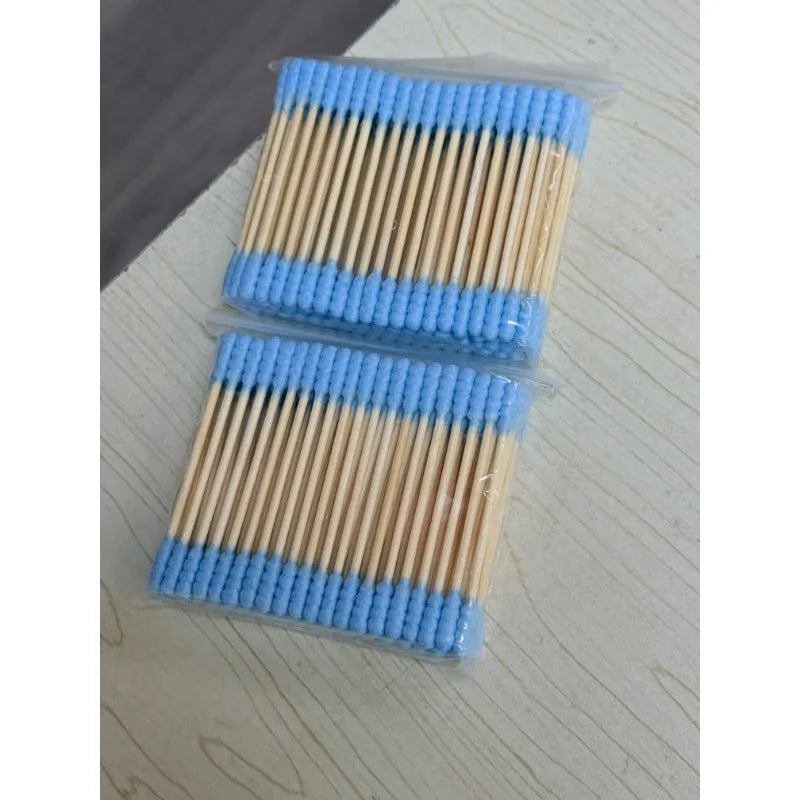 100Pcs Color Mix Double Head Bamboo Cotton Buds Adults Makeup Cotton Swab Eco Friendly Wood Sticks Nose Ears Cleaning Tools
