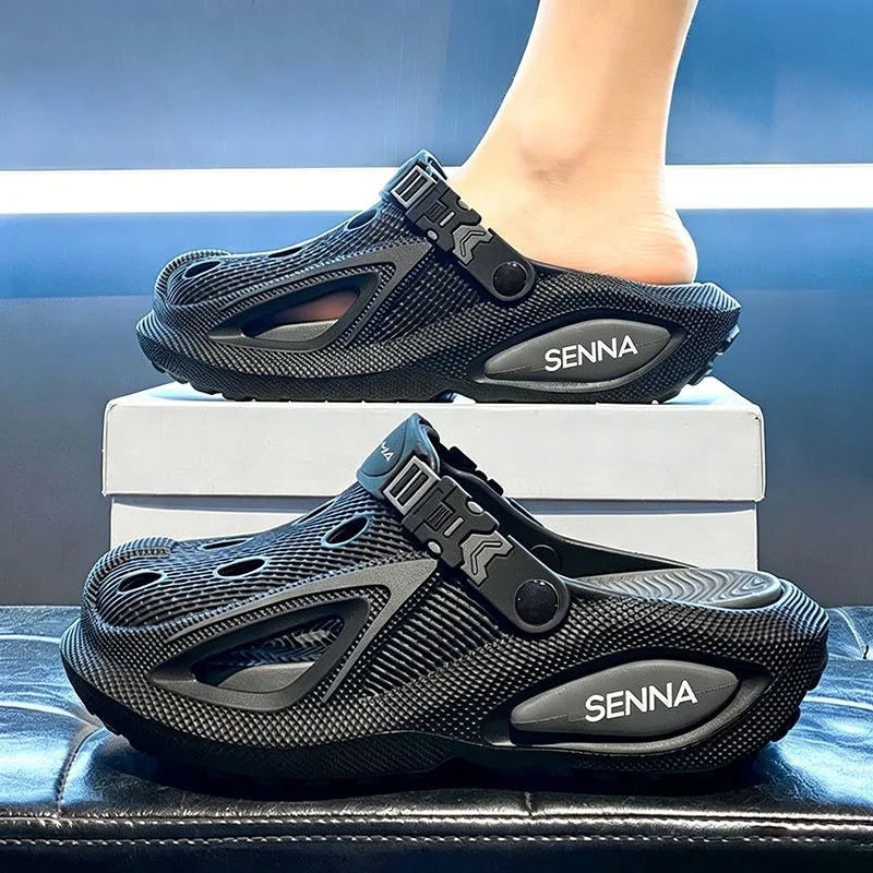 7CM thick soled perforated shoes for men's summer outerwear 2026 new thick soled wear-resistant and non slip sandals
