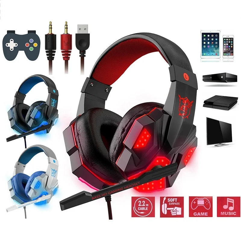 3.5mm Gaming Headphones Wired Stereo Earphones With 120° Adjustable Microphone Bass Headset For Computer Phone Laptop Desktop PC