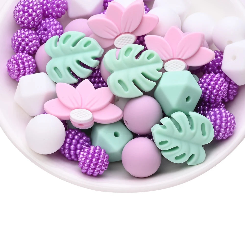 7Pcs Silicone Bead Set Soft Non Toxic Biteable Silicone Beads for Handmade Pacifier Chain Teeth Grinding Jewelry