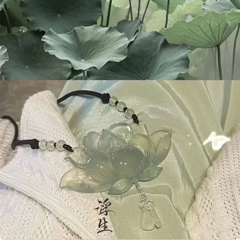 New Chinese style ancient style ice jade lotus pendant necklace 2024 new summer niche high-end Hanfu ancient costume accessories