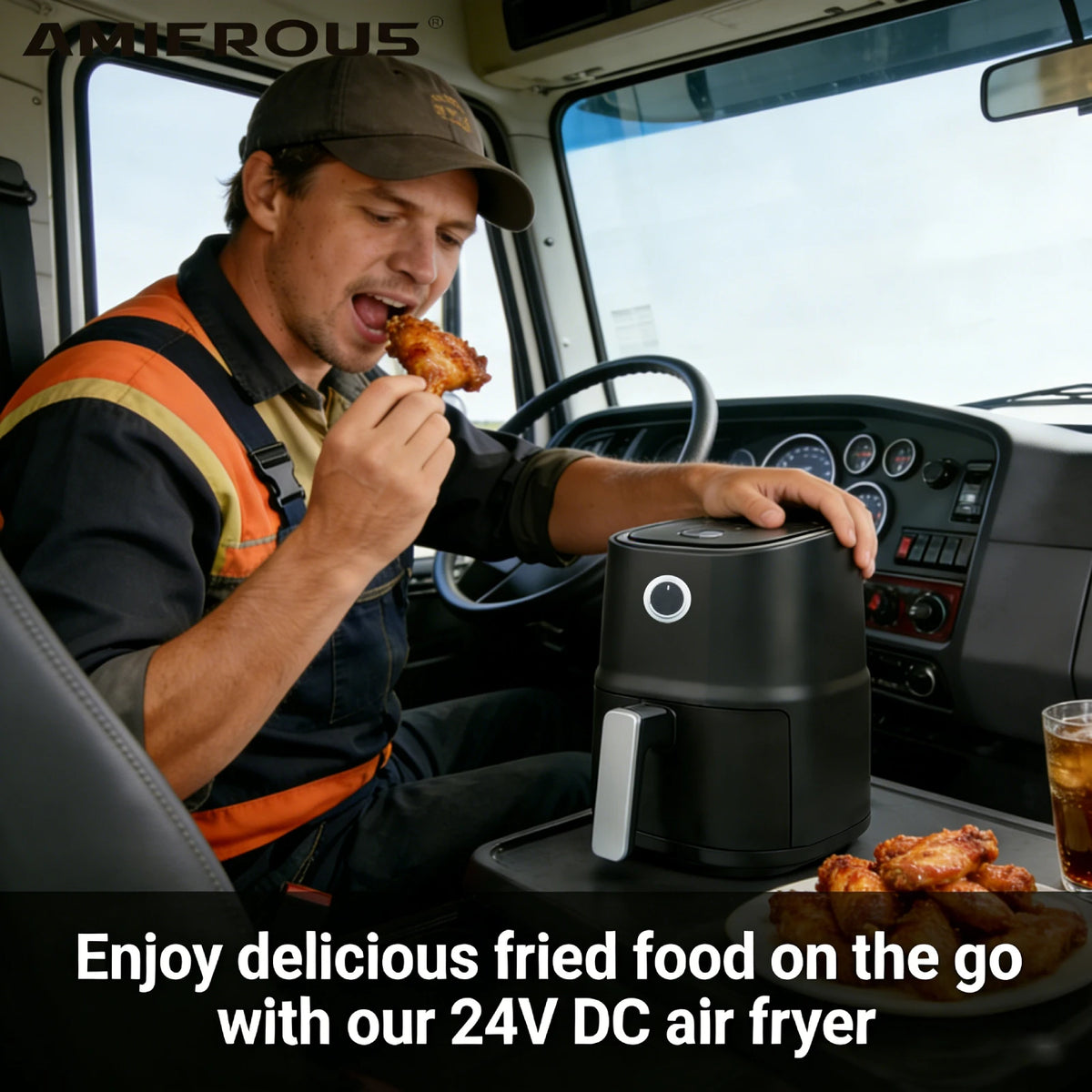 ARIER Portable Air Fryer 24V New 3.0L One-click Easy Operation Multicooker for Truck Ship Travel RV Camping Black Quick(35KD)