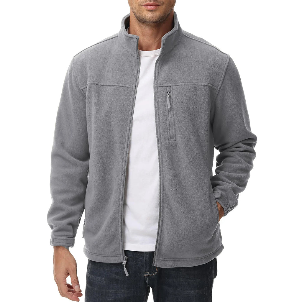 TACVASEN Men's Thermal Warm Fleece Jacket Stand Collar Full Zip Windbreaker Multiple-pockets Outerwear Working Hiking Coat