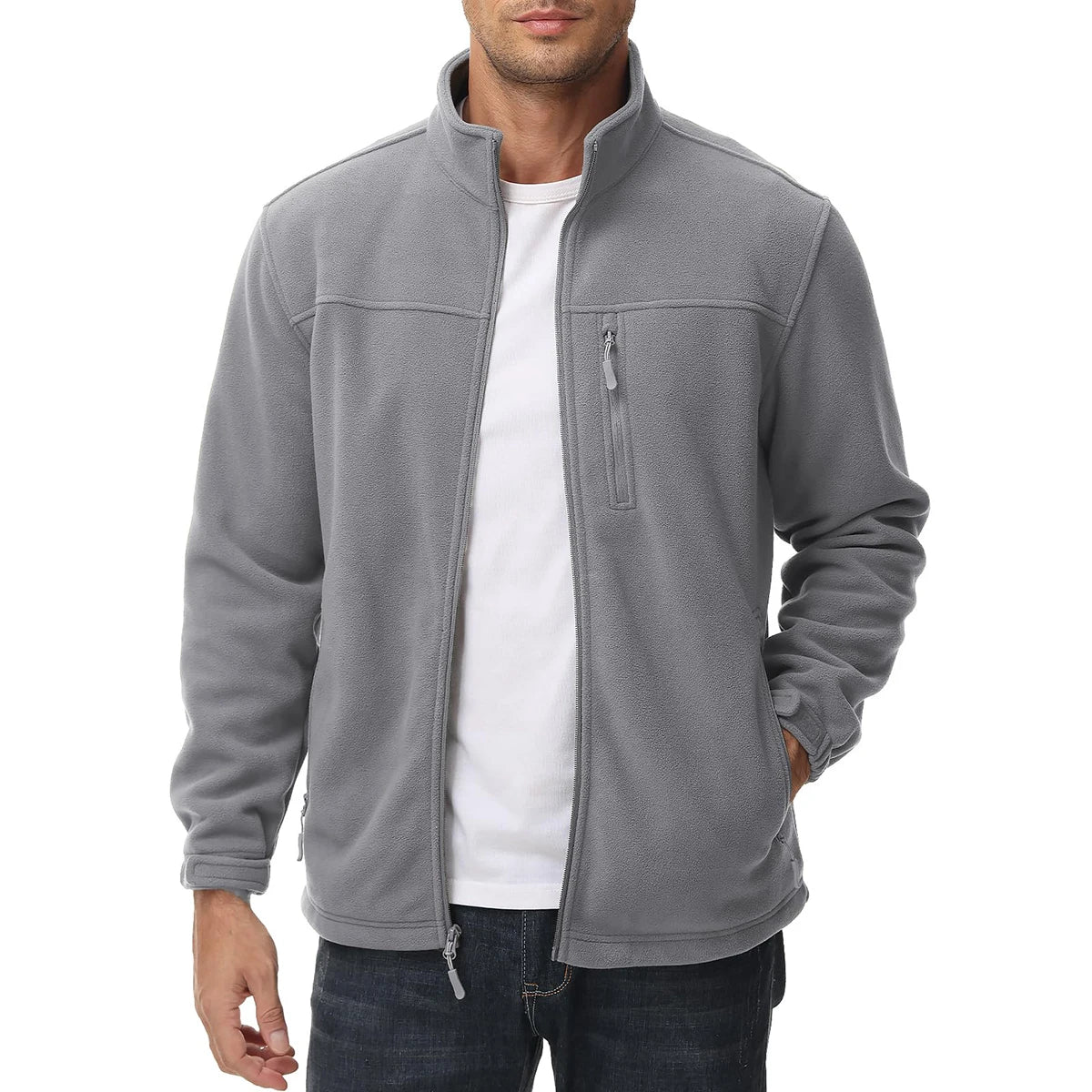 TACVASEN Men's Thermal Warm Fleece Jacket Stand Collar Full Zip Windbreaker Multiple-pockets Outerwear Working Hiking Coat