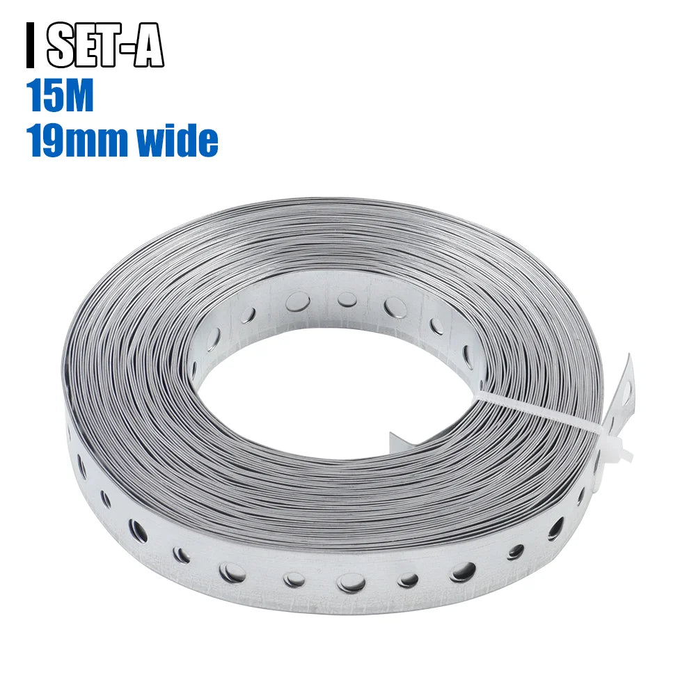 15m Galvanized Metal Tape Roll Pre-Punched Metal Tape For Pipe Support Hanging Construction And Home DIY Project Pre-Fixing Tool