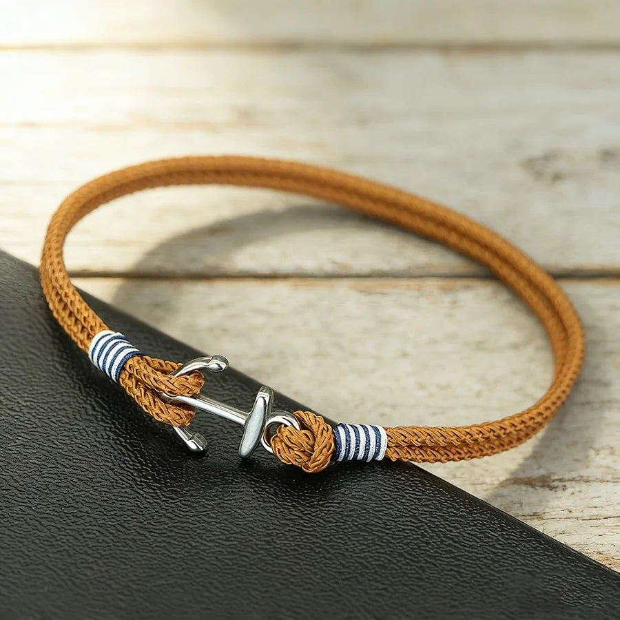 Stylish Men Anchor Bracelet Stainless Steel Selected High Quality 2mm Braided Rope That Does Not Fade Or Deform Pulseria Homme