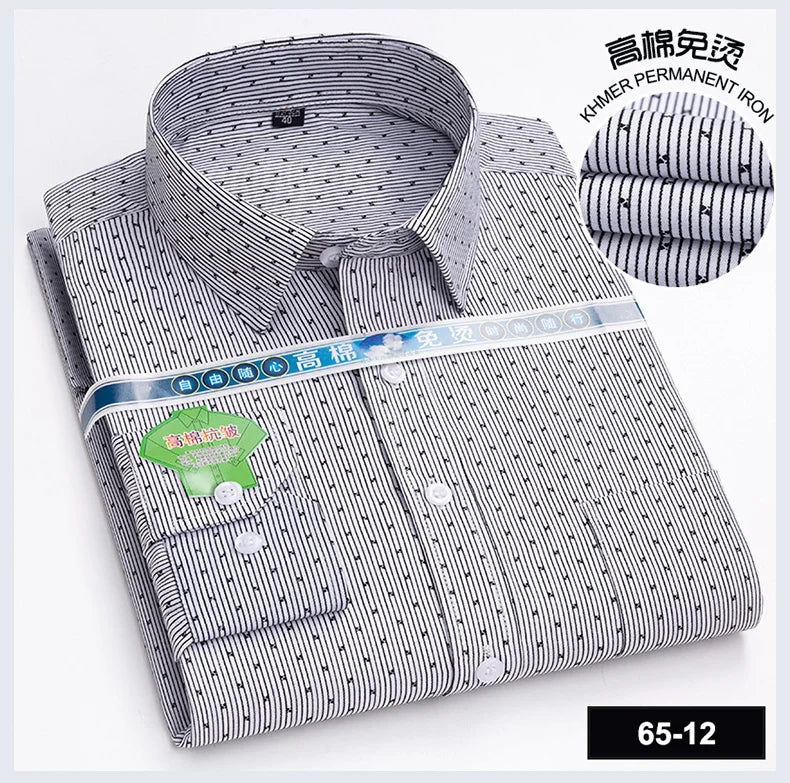 Men Print Shirts Casual Long Sleeve Striped Dress Shirt for Man Business Formal Slim Fit Button Up Polka Dot Men's Clothing