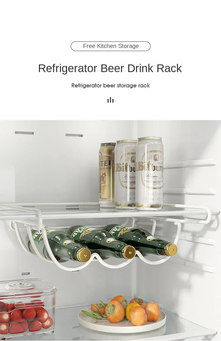 Creative Refrigerator Beer Bottle Organizer Rack - Wine Display Shelf with Holder Hook for Home Kitchen Storage and Organization