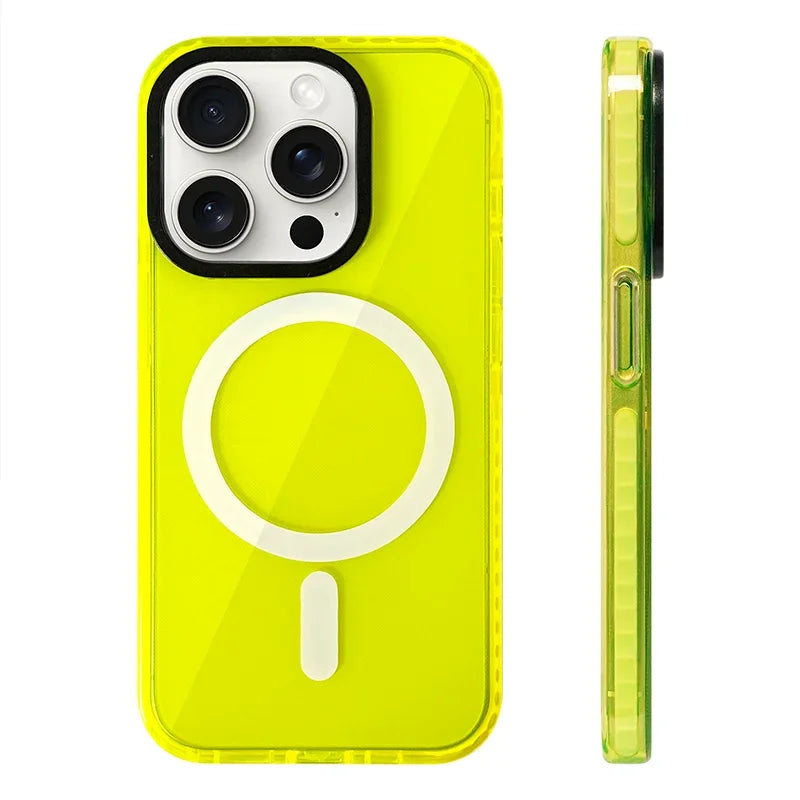 Neon Color Clear Crystal Magnetic Phone Case For Iphone 17 16 15pro 15 14 13max 12 Wireless Charging Soft Silicone Bumper Cover