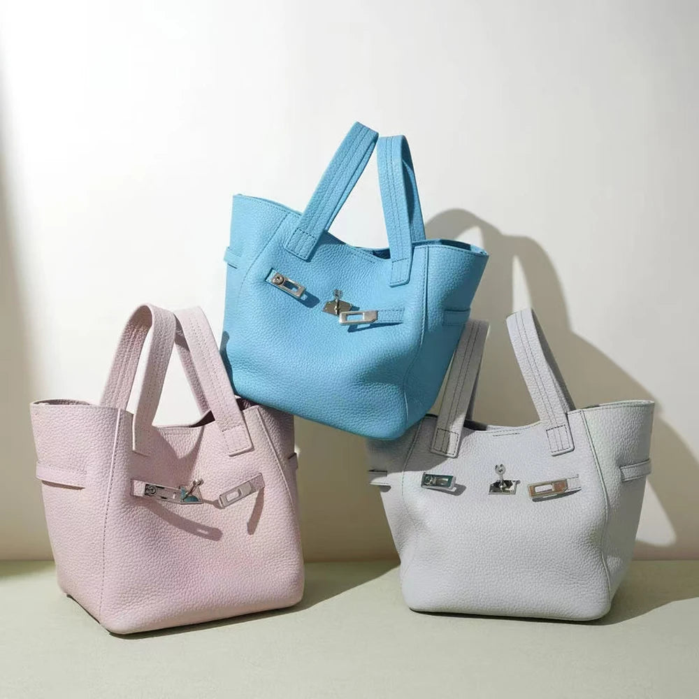 Fashion Original Brand Women Bag Genuine Leather Female Top Handle Soft New Handbags Custom Name Luxury Designer Tote Bucket Bag