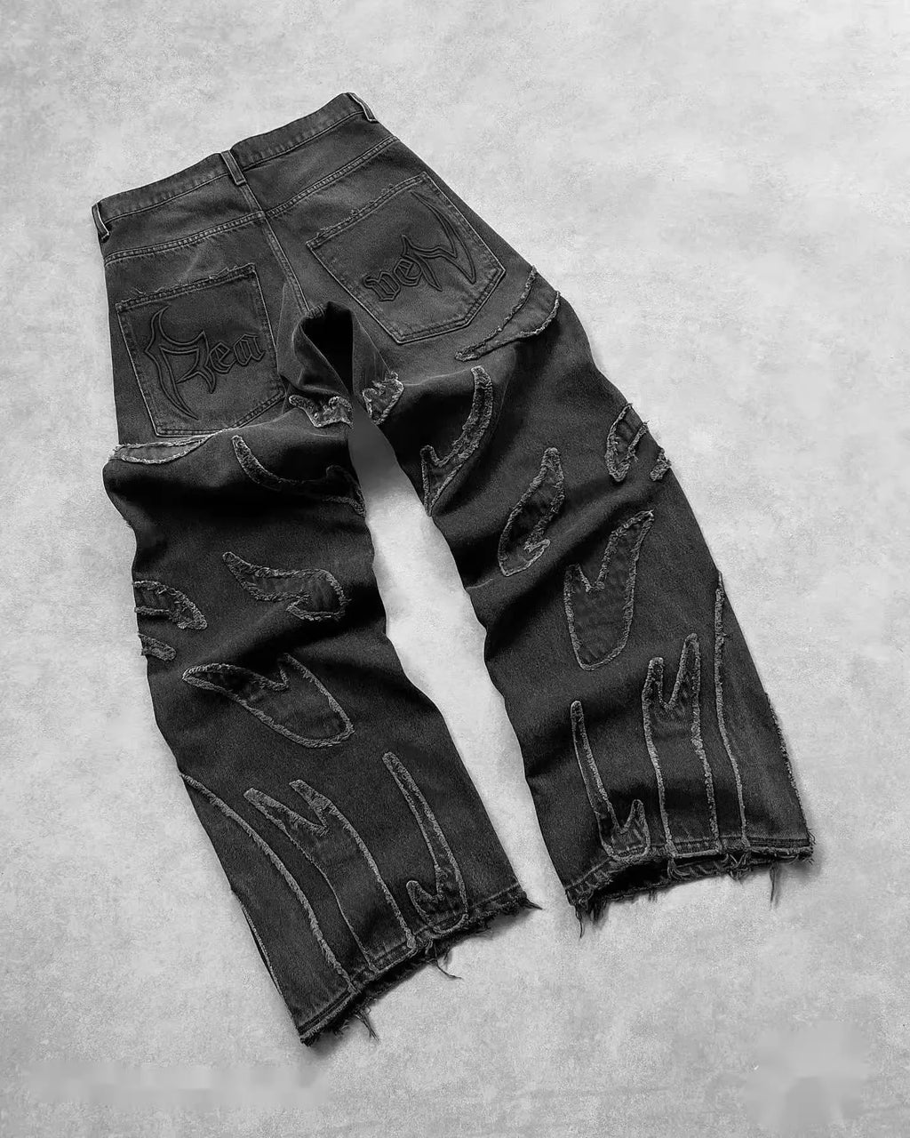 Men Denim Pants Jeans Spliced Wide Leg Pants Long Jean Patchwork Pockets Streetwear Mid Waist Washed Distressed Pant Vintage