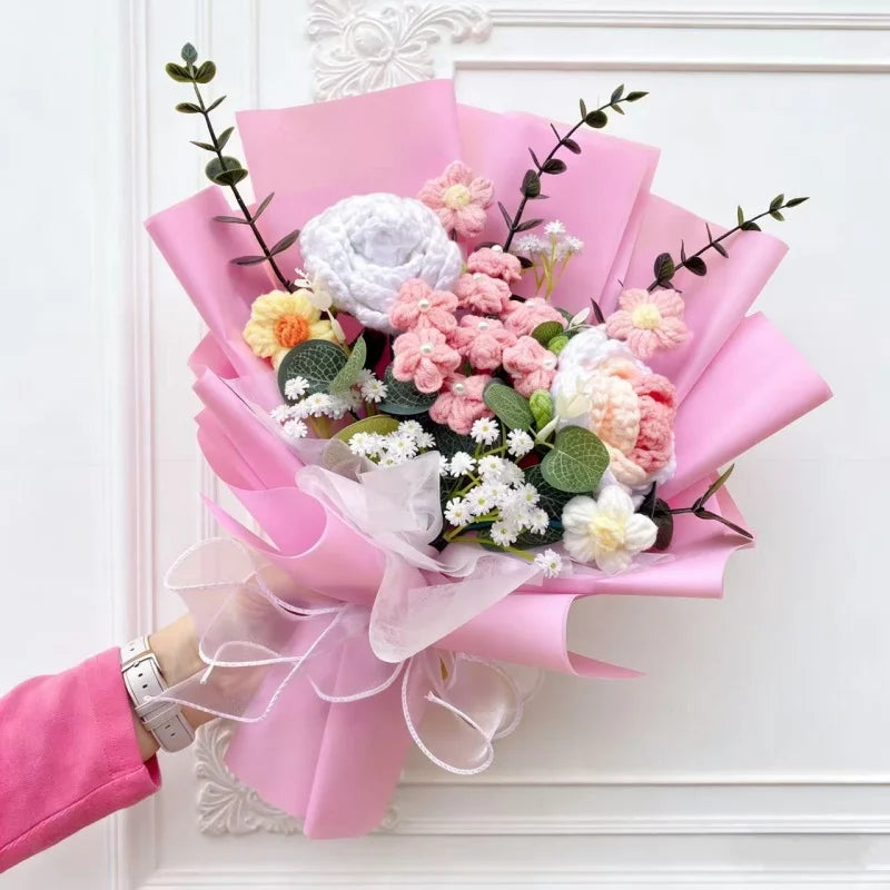 Artificial Flower Crochet Bouquet Creative Bouquet Mothers Day Birthday Valentine Graduation Gift Eternal Flower