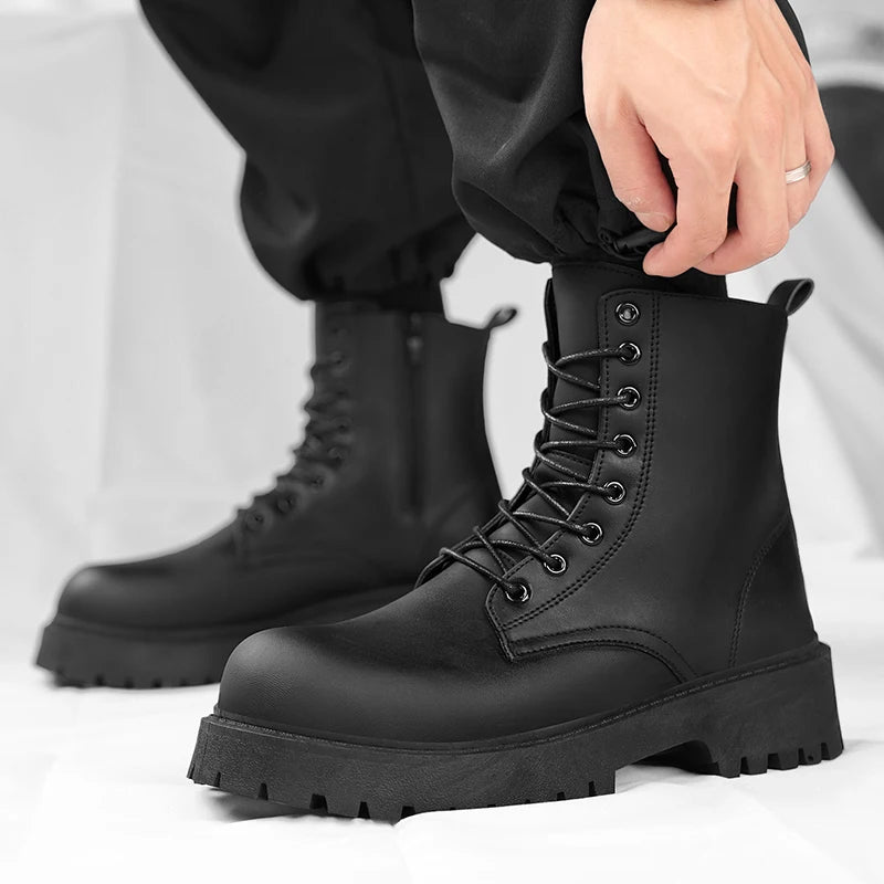 Couple's casual boots four season men's and women's high top leather boots fashion thick soled non slip plus size outdoor boots