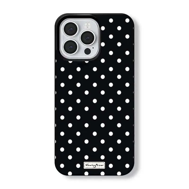 Luxury Korean White Polka-Dot Label Phone Case For iPhone 16 15 14 13 12 11 Pro Max XS XR X 7 8 Plus 16E Shockproof Soft Cover