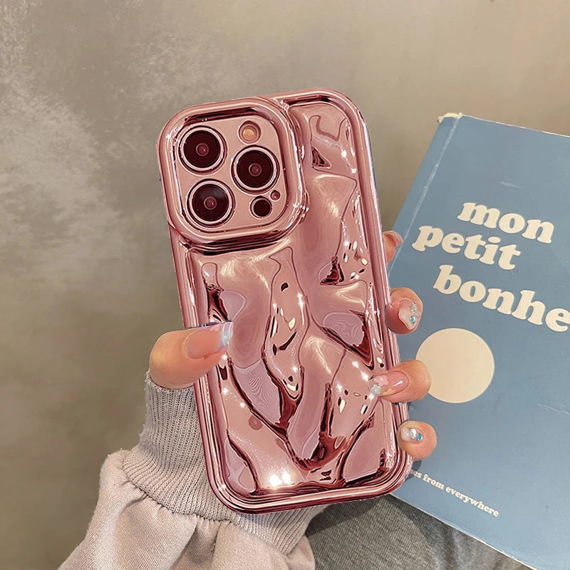 Glossy Laser Meteorite Texture Plating Phone Case For iPhone 11 12 13 14 15 16 17 Pro Max Air Plain Color Anti-knock Cover