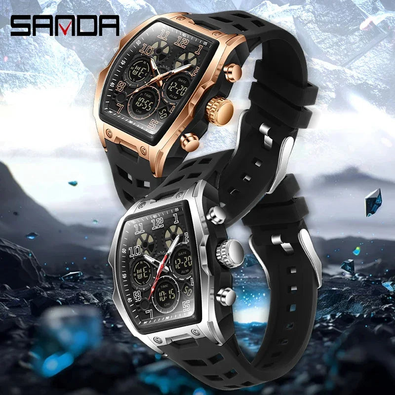 SANDA Fashion Men's Sports Electronic Watch Multi functional Date Countdown Waterproof LED Night Light Men's Electronic Watch