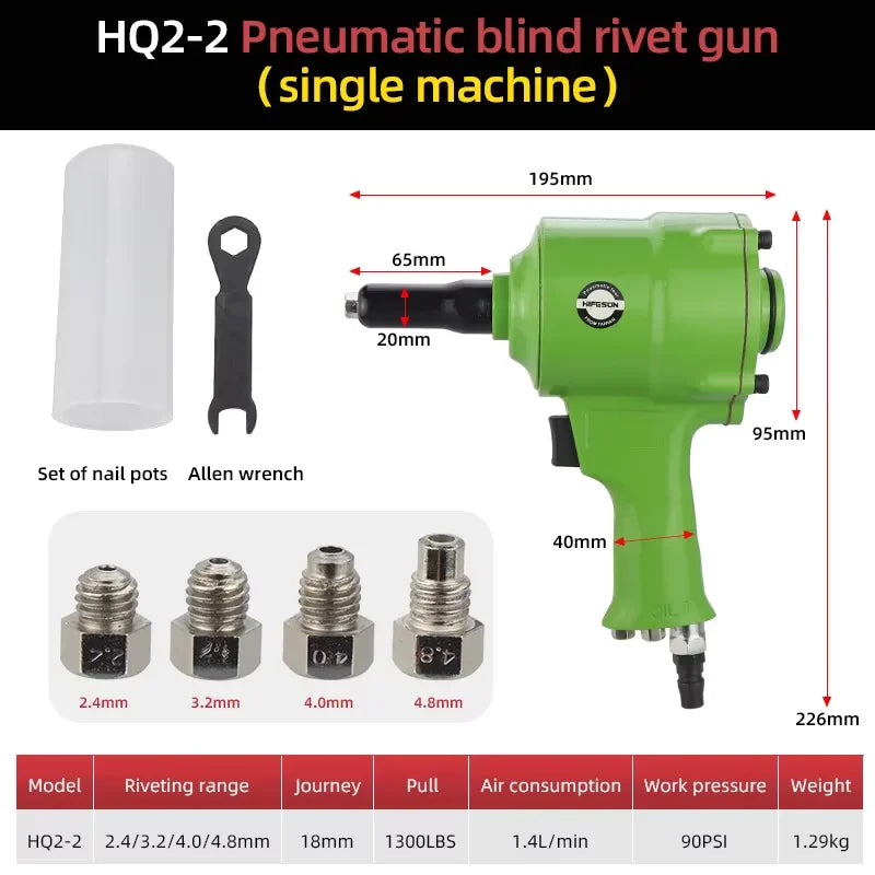 HIFESON Pneumatic Rivet Gun Air Nail Blind Gun Tool Automatic POP Riveters Riveting Tool for 2.4mm 3.2mm 4.0mm 4.8mm