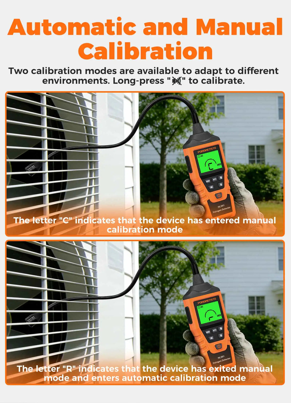 HLD01 Halogen Gas Leak Detector Rechargeable Level/Audio/Visual Alarms LED Light R134a R22 R12 High Sensitivity Gas Sensor Test