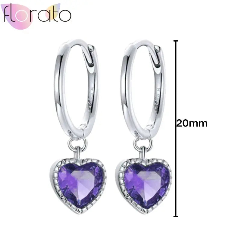 925 Sterling Silver Ear Buckle Retro Metal Heart Pendant Hoop Earrings for Women CZ Huggie Earrings Fashion Females Jewelry