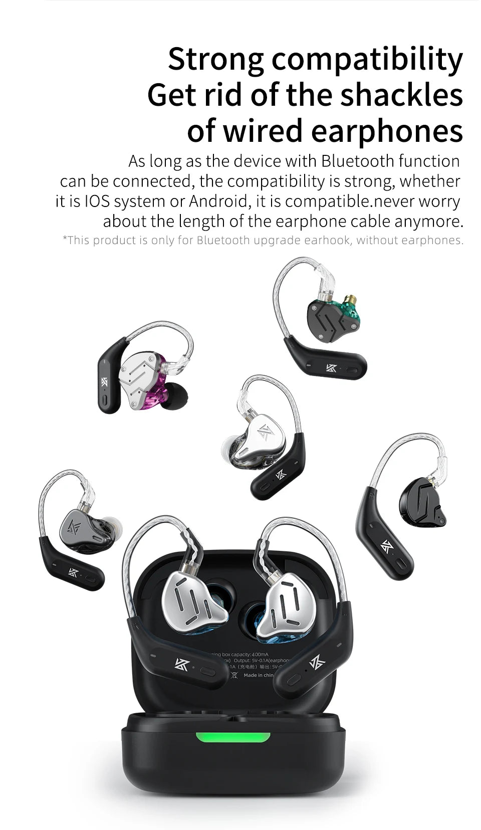 KZ AZ09 Bluetooth 5.2 Wireless Upgrade Cable  HIFI Wireless Ear Hook With Charging Case For KZ TRN CCA Earphones Headset
