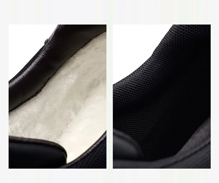 New Platform Cow Leather Casual Sneakers for Men Designer Autumn Winter Cotton Black Outdoor Men's Sports Shoes Zapatos Hombre