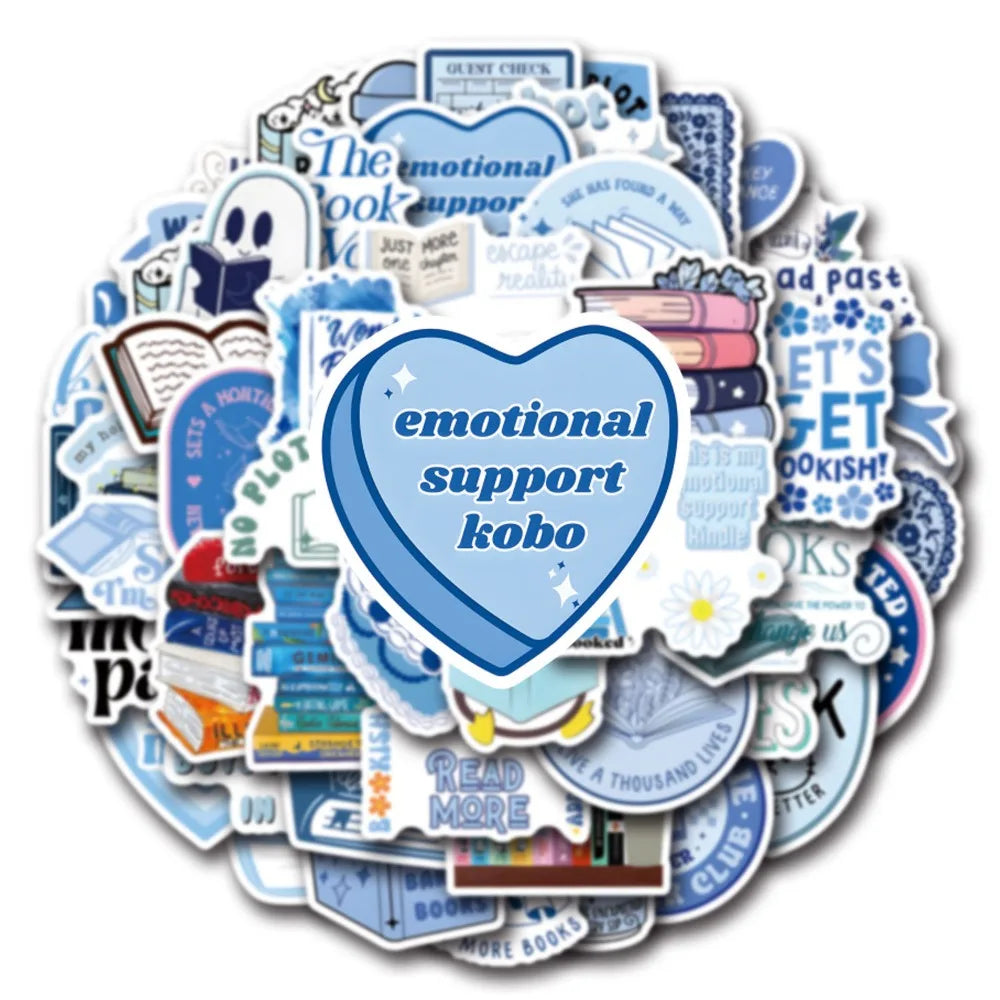 10/55Pcs Blue Bookish Reading Book Aesthetic Stickers for Students Stationery DIY Phone Luggage Laptop Notebook Graffiti Decals