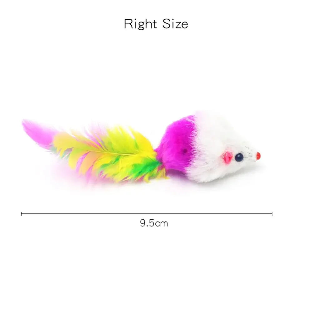 5Pcs 10Pcs Plush Pet Cat Toys Play Rabbit Fur False Mouse Feather Rainbow Mouse Toy  Funny Playing Toys for Kitten Indoor New