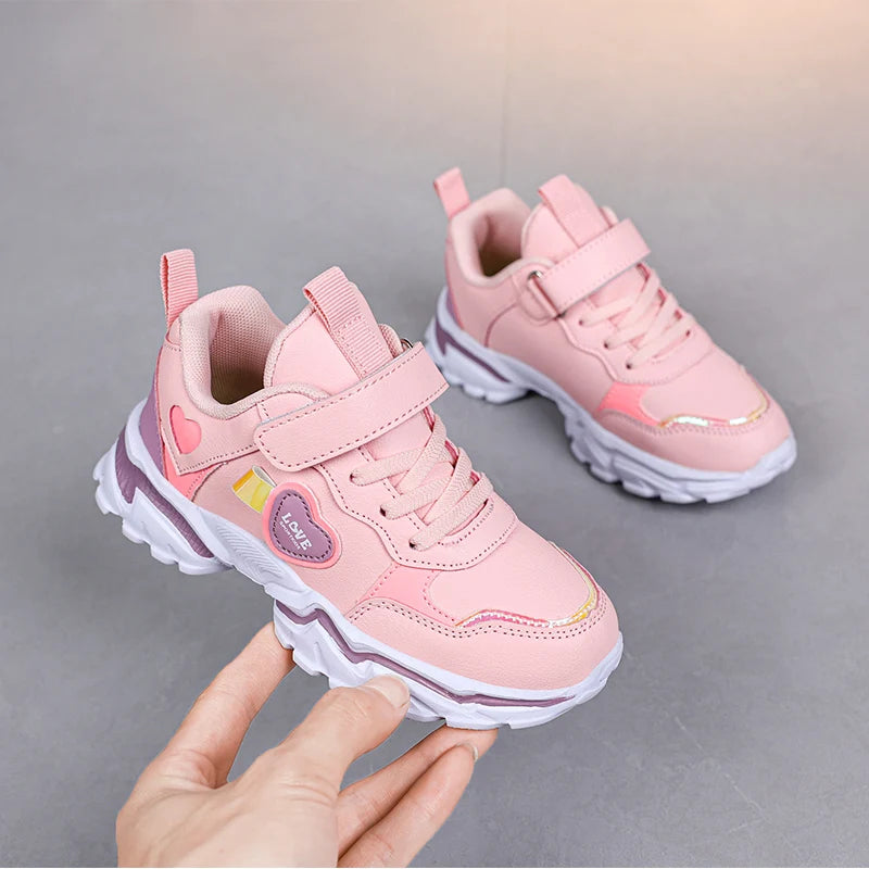 Autumn Girls Sneaker Children Leather Shoes PU Daily Kids Casual Walking Sneaker Platform Sports Tennis Sports Shoes Girl
