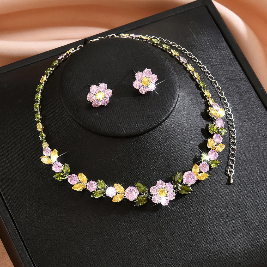 3 Pieces of Zircon Wheat Ear Earrings, French Elegant Necklace, Earring Jewelry Suitable for Dinner Parties, Weddings, and Parti