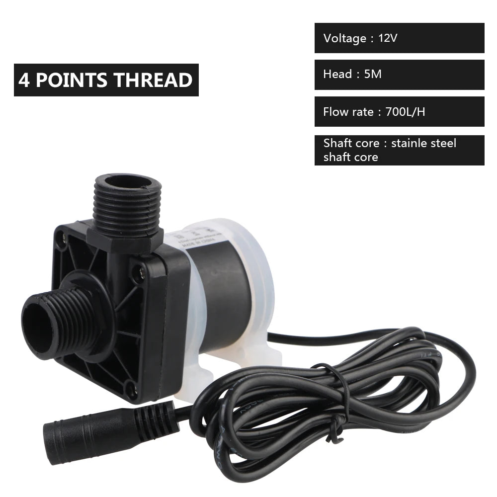 Silent 4 Points Threaded Water Heater Shower Floor Heating Booster Pump Brushless Solar Motor Water Pump DC 12V 24V IP68 US Plug