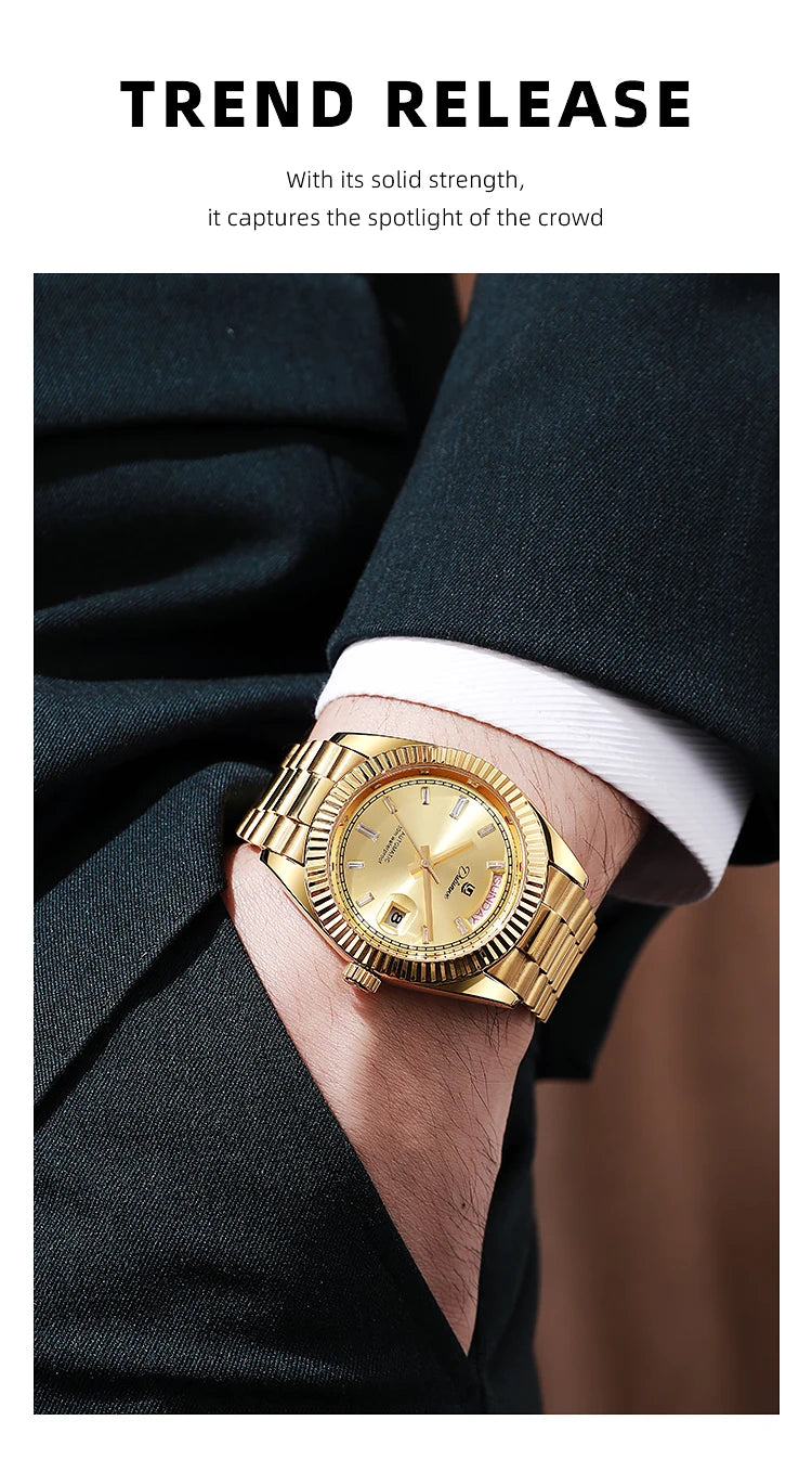 Dulunwe Automatic Watches for Men Day Date Classic 41MM Retro Mechanical Wristwatch 3ATM Waterproof Screw-in Crown Design