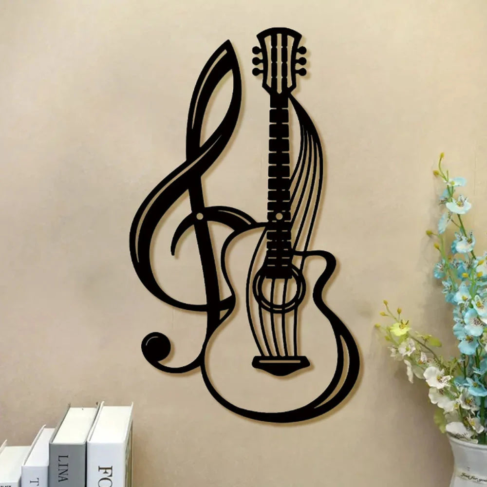 1 unidade de placa de parede em metal - Padrão de nota musical e violino. Decoração de parede em arte de ferro. Para jardim, cozinha, hotel e varanda. Decoração de casa