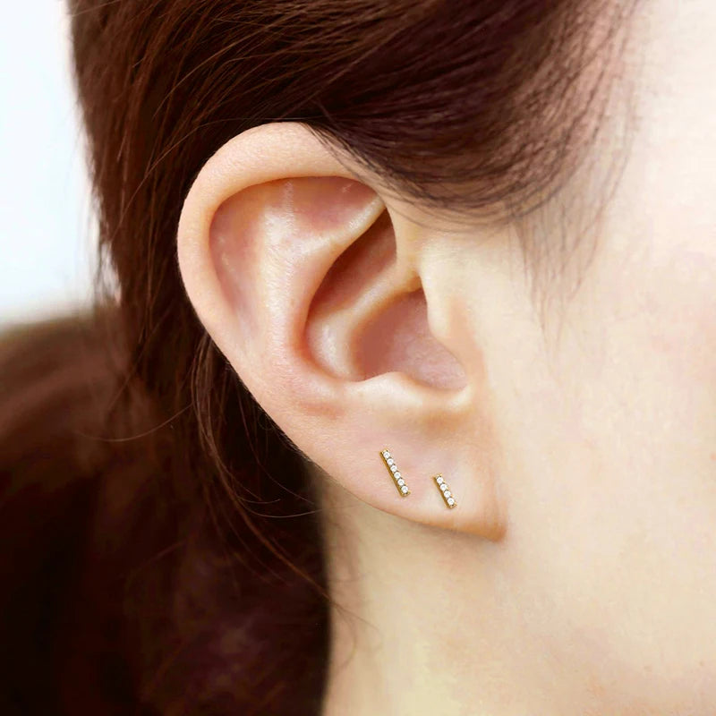 925 Sterling Silver Needle Zirconia Minimalist Flat Bar Stud Earrings For Women Punk Fine Jewelry Geometry Brincos Bijoux