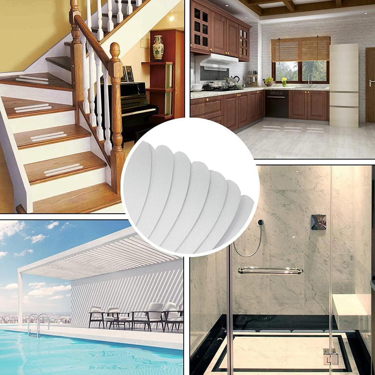 24 Pieces of Transparent Anti-Slip Tape, 2cm X 25cm, Bathroom, Transparent Anti-Slip Tape, No Cutting Required, Self-Adhesive, Suitable for Indoor/Outdoor Stairs, Bathtubs, Boats, Swimming Pools, Stair Steps, Safety Anti-Slip