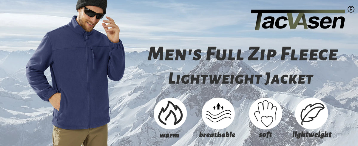 TACVASEN Men's Thermal Warm Fleece Jacket Stand Collar Full Zip Windbreaker Multiple-pockets Outerwear Working Hiking Coat