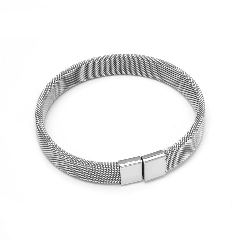 Elastic Adjustable Black Stainless Steel Mesh Cable Bangle Bracelet for Men Women