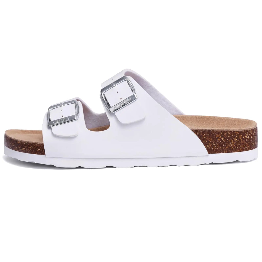 Kidmi Men's Cork Footbed Slide Sandal Slip On Sandals  Women Cork Sandals Nonslip Beach Sandals Female Adjustable Buckle Slides
