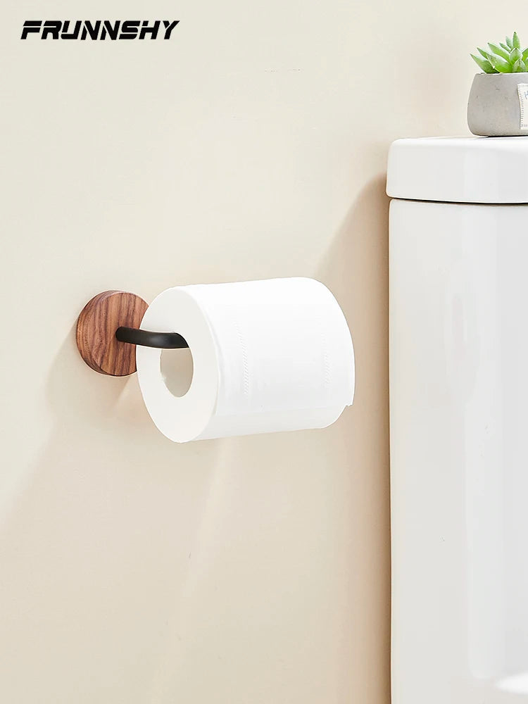 Wood Toilet Paper Holder  No Drill Required! Kitchen & Bathroom Storage Solution  Self-Adhesive Wall Mounted Tissue Rack