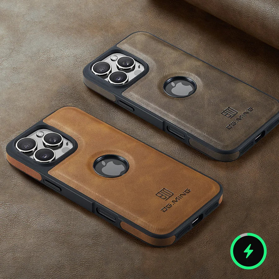 Luxury Strong Magnetic Leather Case for iPhone 16 Pro Max 17 Air 15 14 Plus 13 12 11 Logo View Wireless Macsafe Magsafe Cover